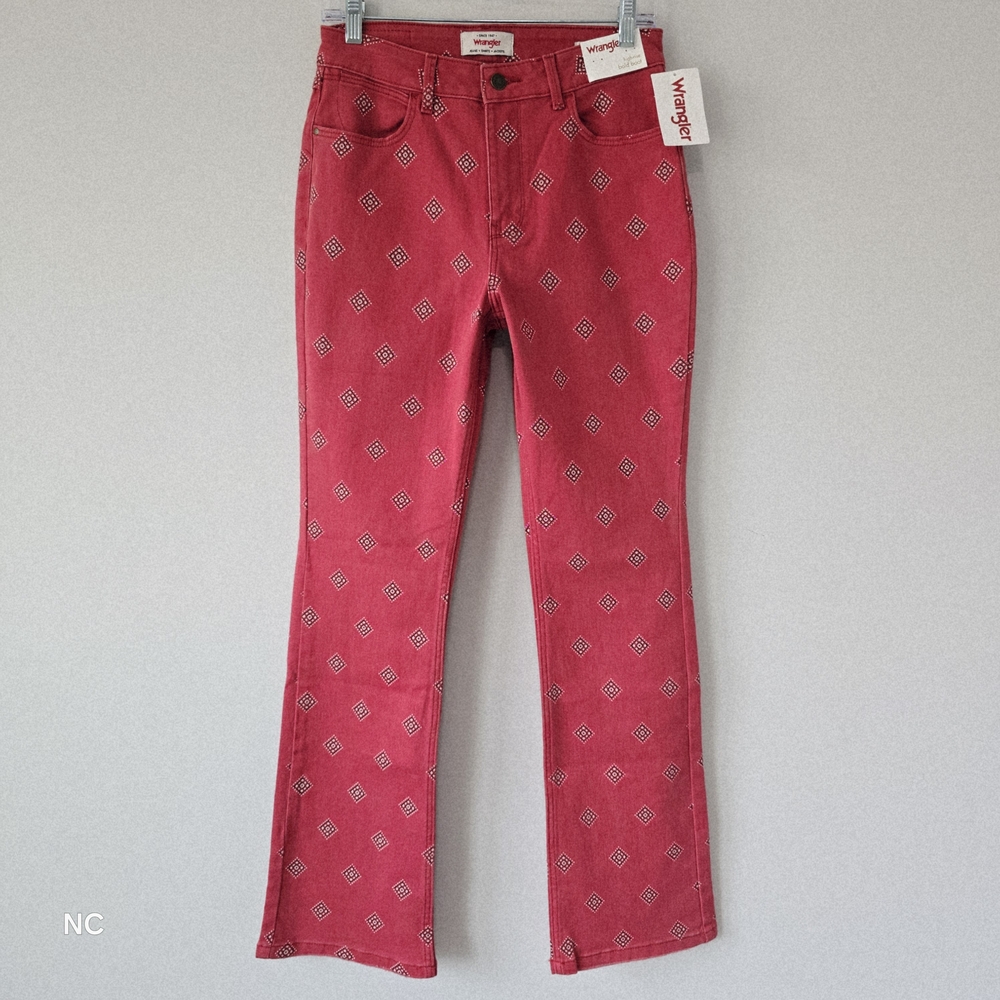 Wrangler High Rise Bootcut Jeans 6 Red Bold Printed NWT